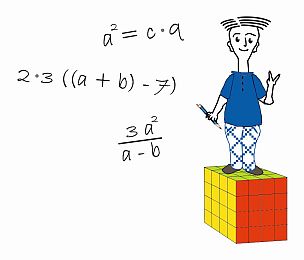 Junge steht auf einem Würfel.
